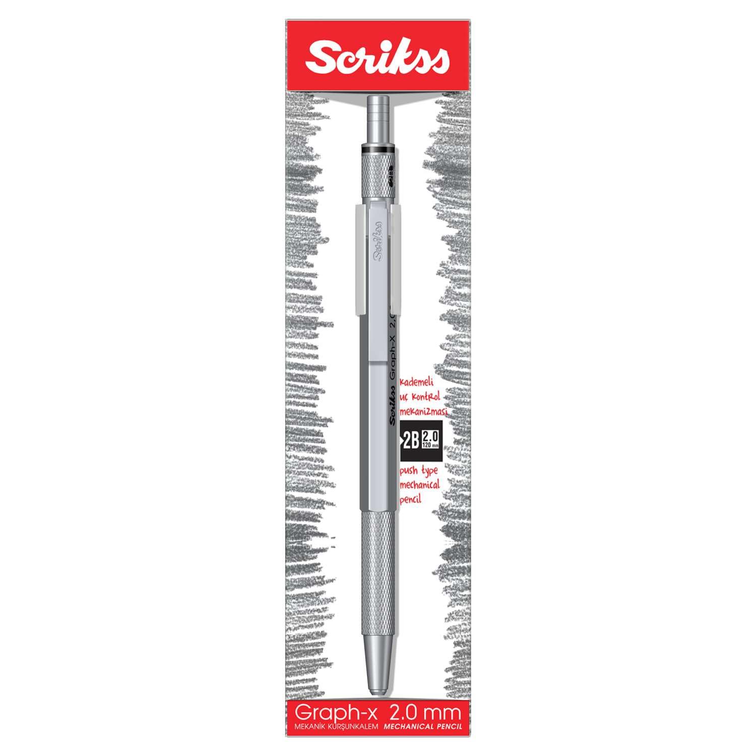 Ołówek zapadkowy sześciokątny design regulowany 2,0 mm ołówek automatyczny szaro-srebrny model Graph-x
