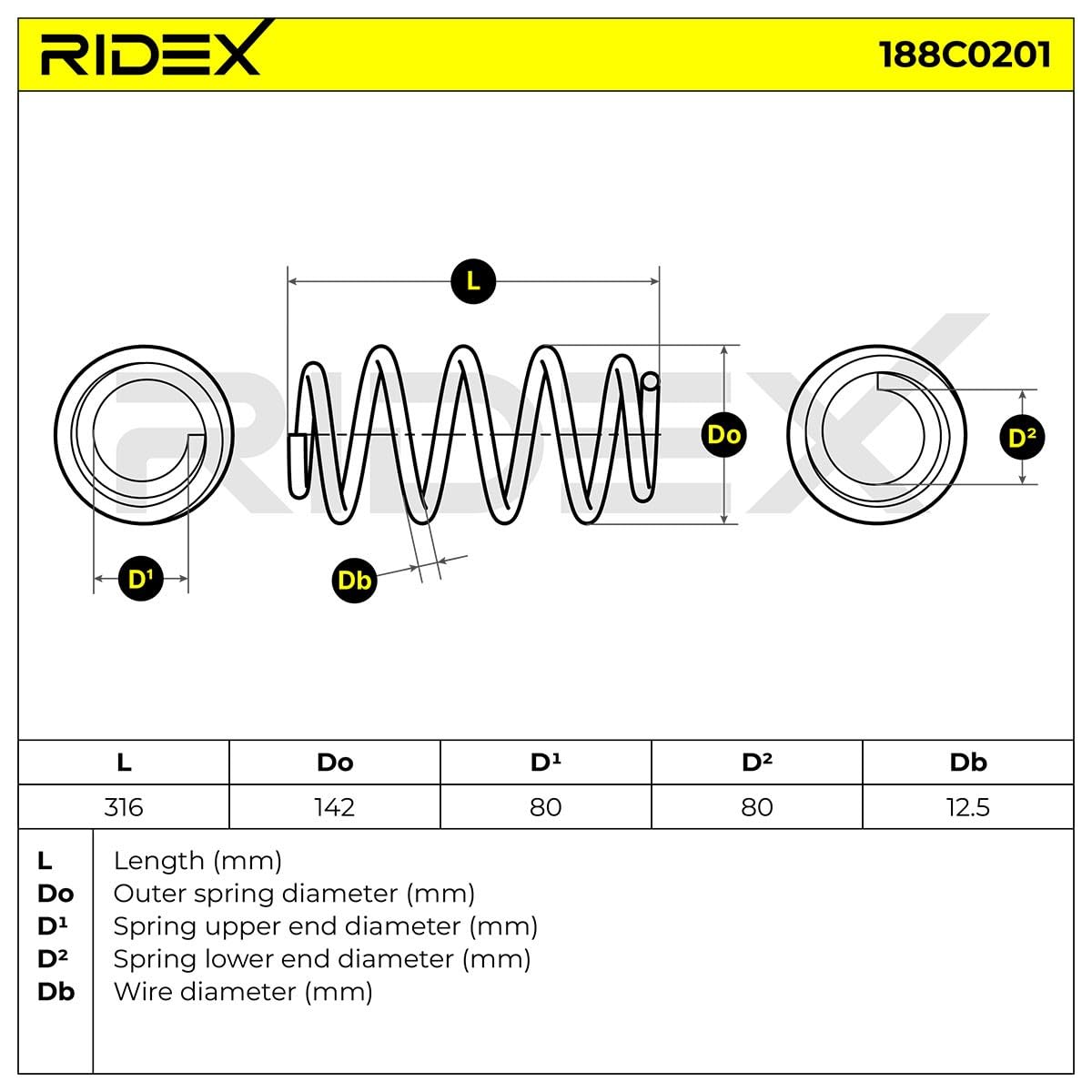 RIDEX 188C0201 2x Molle ammortizzatori Anteriore Compatibilità con OPEL Zafira A T98