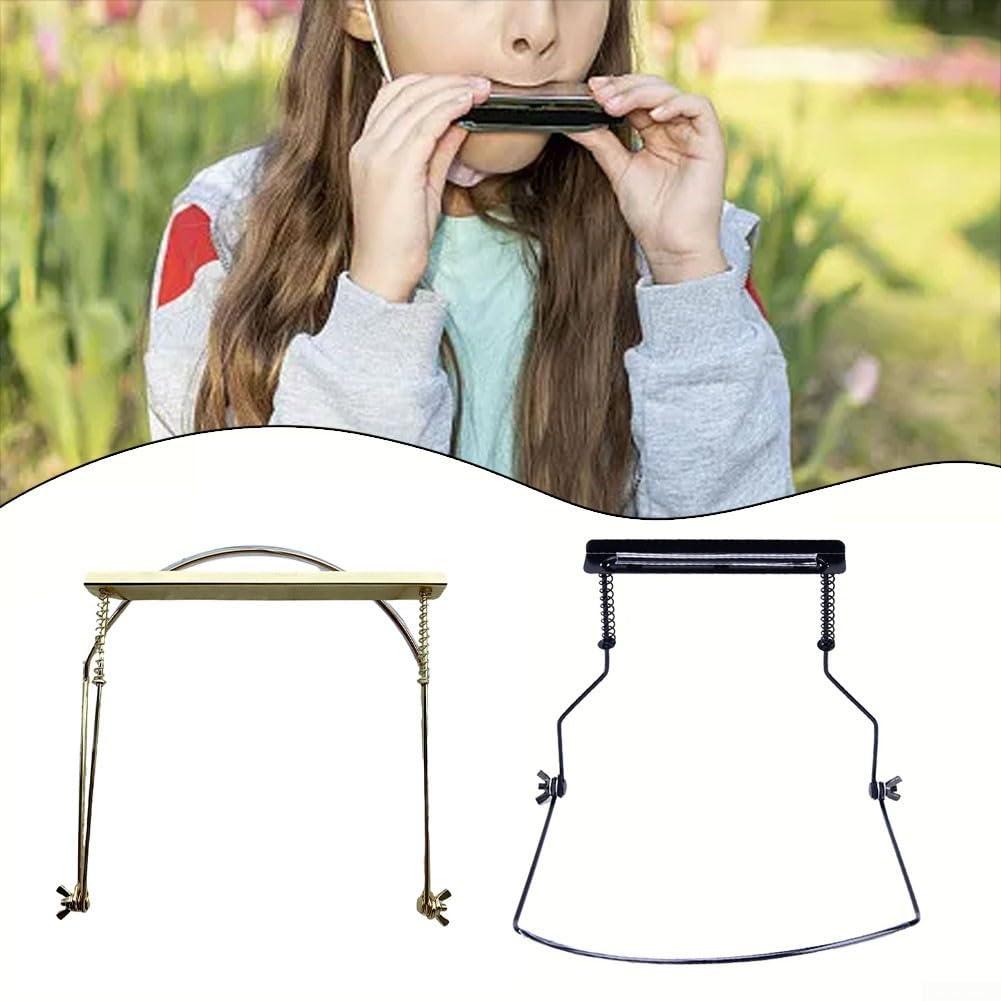 Soporte de cuello de armónica ajustable de 10 agujeros con cómodo mango de goma (negro)