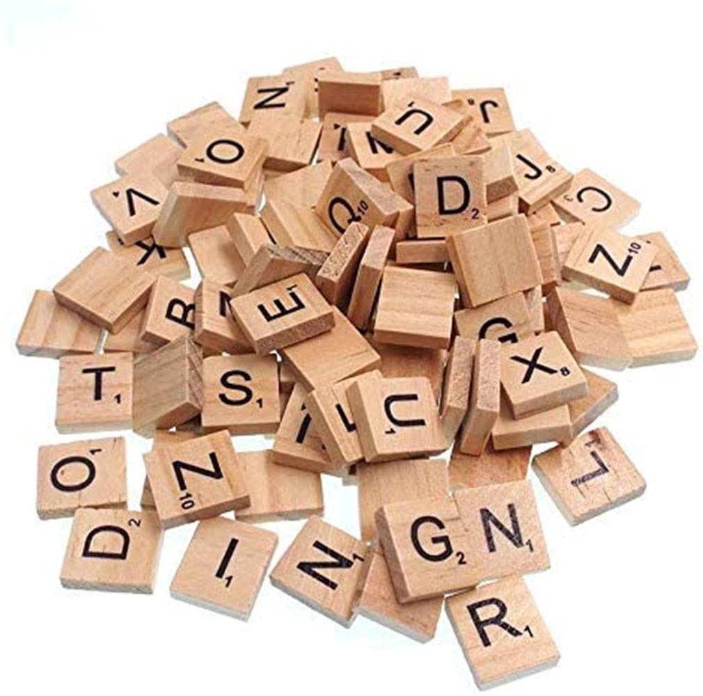 RayLineDo 100X Wooden Scrabble Tiles Letter Alphabet Scrabbles Number Crafts English Words UPPERCASE MIXED