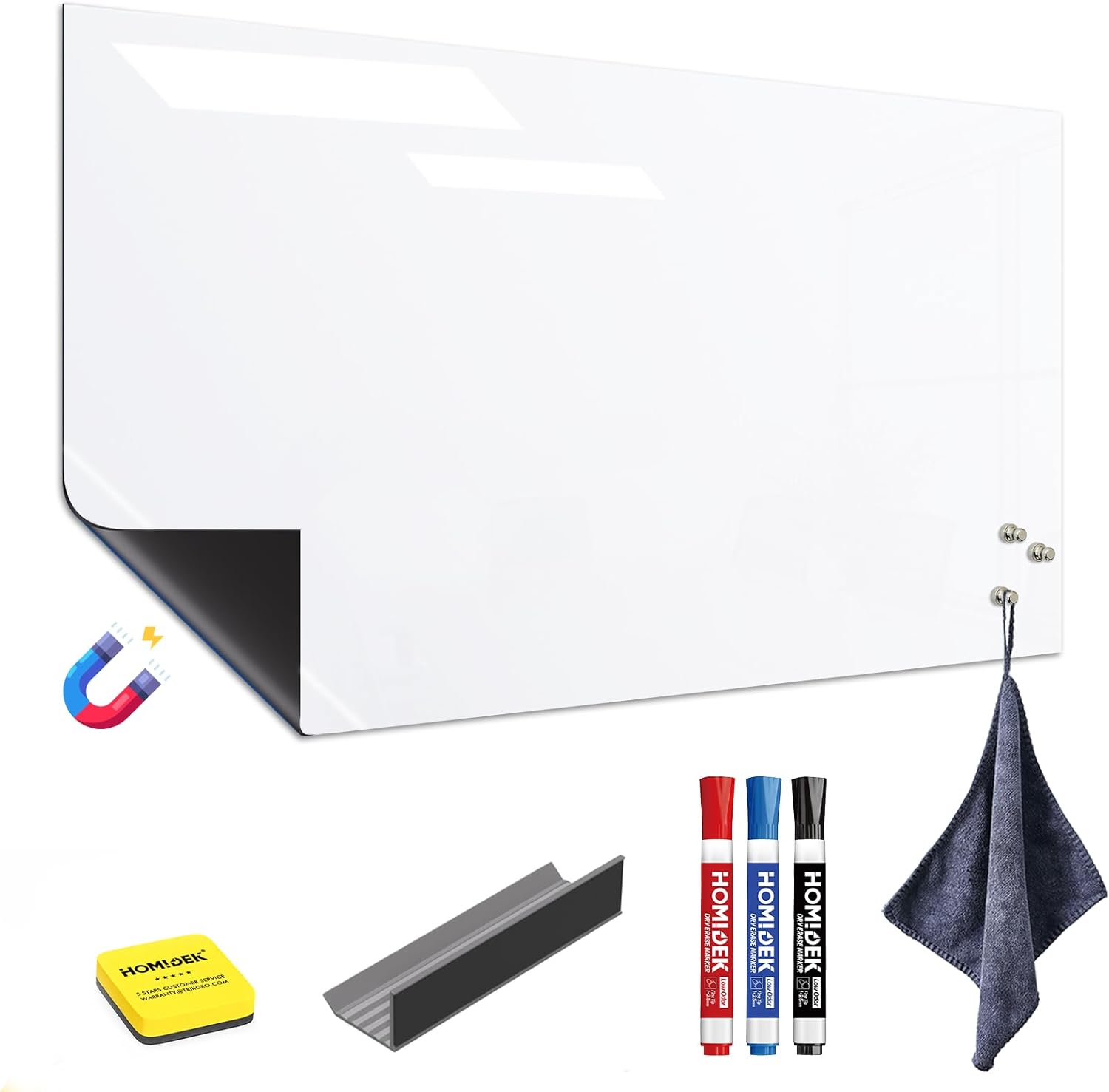 HOMiDEK Large Magnetic Backing Whiteboard: 17x24 Flexible Dry Erase Writing Sheet, Removable White Board for Fridge and Any Iron-containing Surface, Includes Markers, Magnets, Eraser, Cloth, Holder 17"x24"