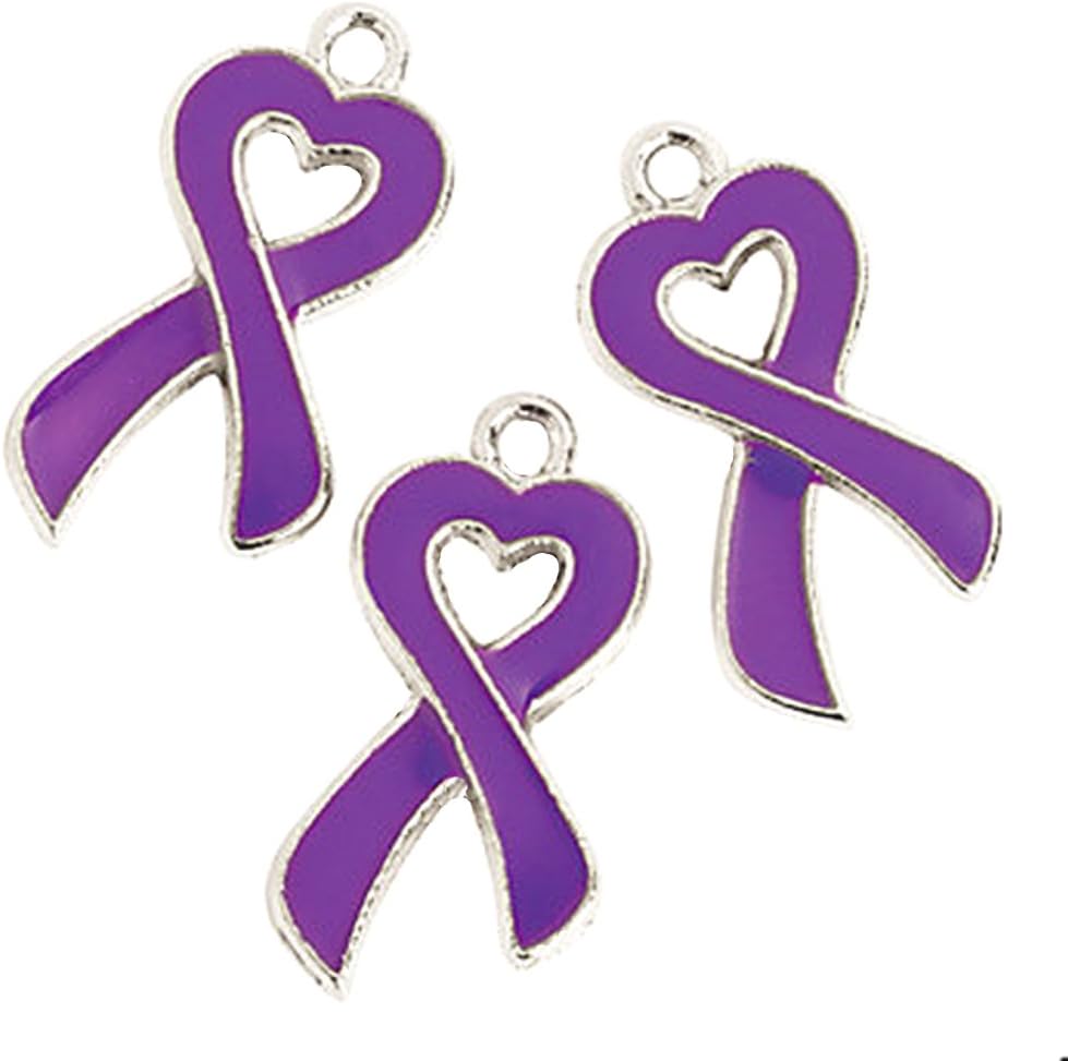Charmed By Dragons Purple Ribbon Awareness Cancer Heart Charms Lot of 36