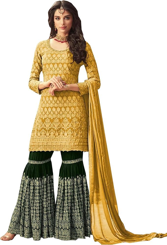 Image of ZIYA Fashion Women's Ethnic Indian Pakistani straight salwar kameez 2601 (Yellow, 0X-48)
