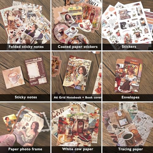 Image of RANDEN Coffee Journaling Kit, 346PCS Vintage Scrapbook & Stationery Set with Aesthetic Stickers, Ephemera Pack and Journal Supplies for Bullet Journals, Planners, Albums & Creative Crafts (Coffee)