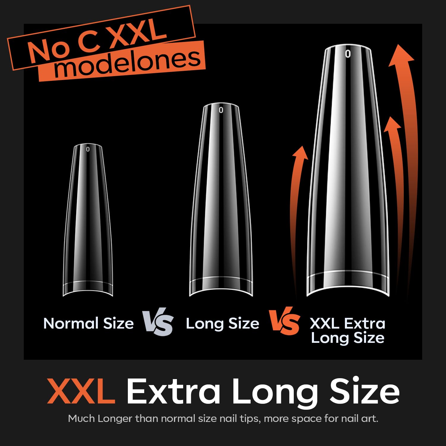 modelones XXL Long Coffin French Nail Tips, 504 PCS No C Curve Half Cover Clear Acrylic Fake Nails Tips Gel Pre-shaped 12 Sizes with Box