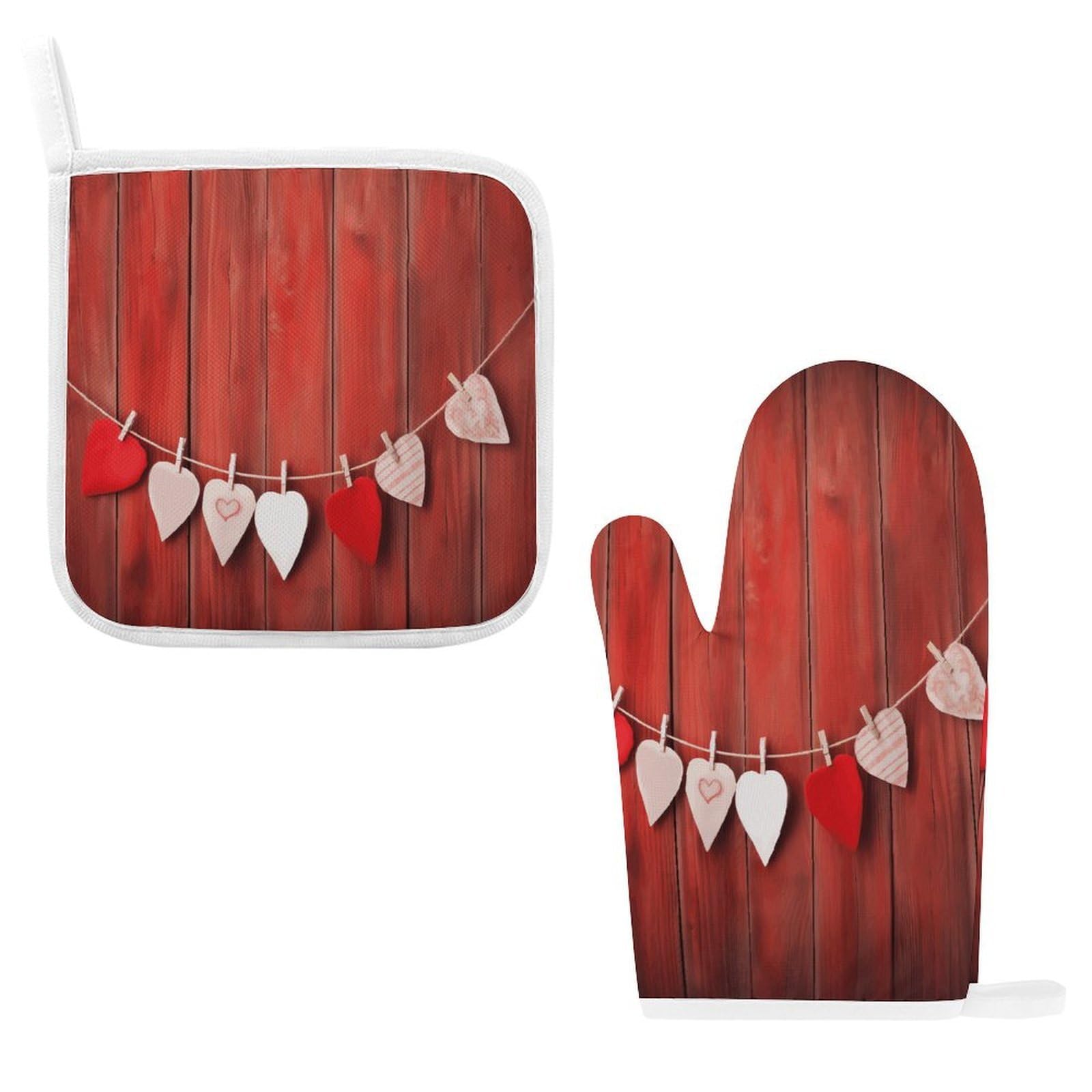 Btcowzrv Style Heart Shape On Wall Oven Mitts And Pot Holders 2Pcs Set