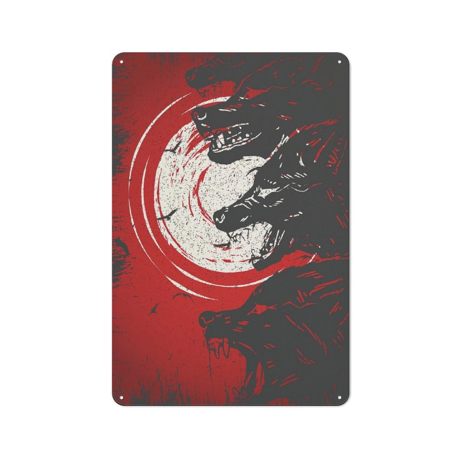 Junmoney Wolf Bloody Night Vintage Metal Wall Decor 30X20cm, Garage Metal Sign For Garage, Workshop, Shed Or Utility Room