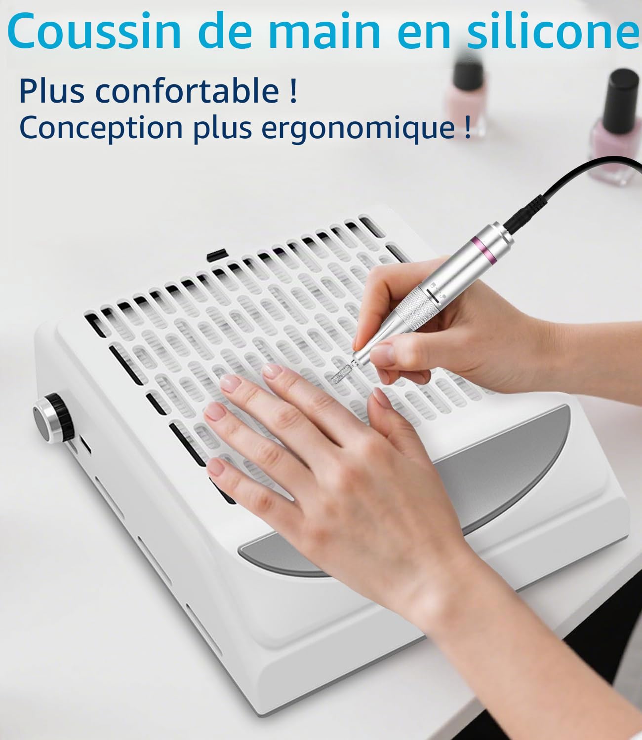 Yulado Aspirateur à ongles 100 W, 5000 tr/min, blanc, professionnel, ménage et aspiration de la poussière