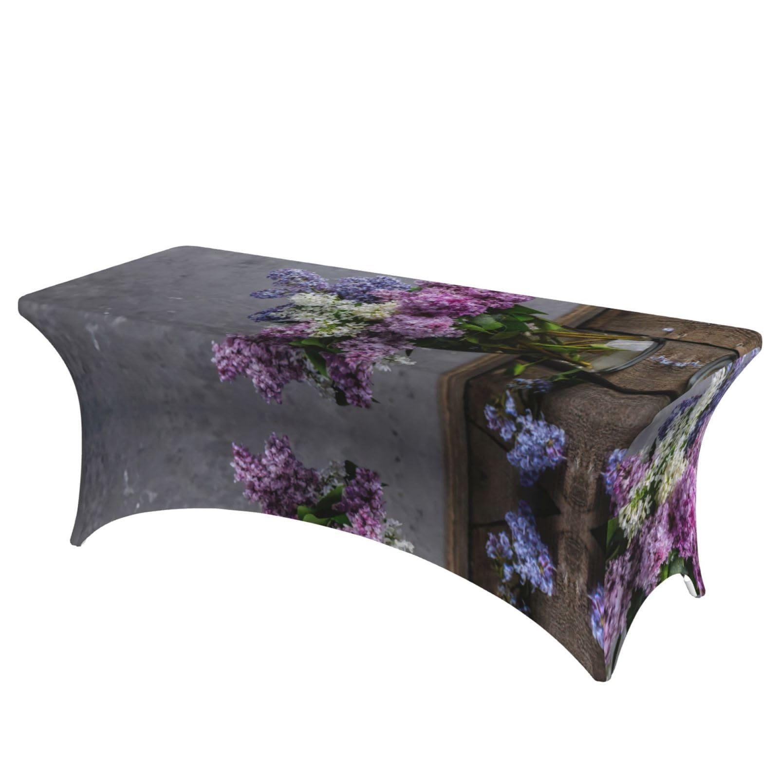 Nappe extensible anti-pli élasthanne de 1,8 m à motif floral lilas