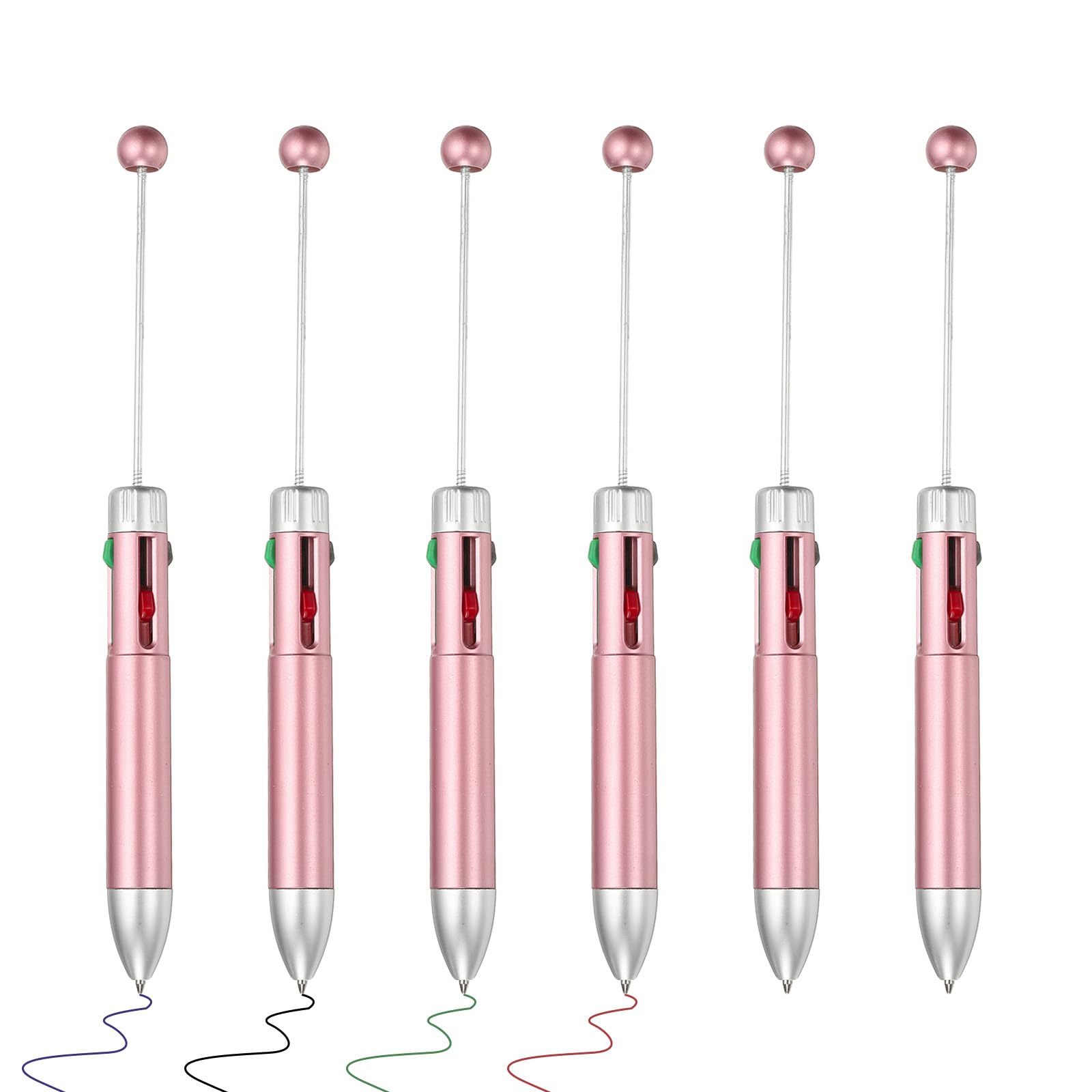 PATIKIL 4 Colors Beaded Ballpoint Pens, 6 Pcs Retractable Ballpoint Pen 1.0mm Point, Creative DIY Beaded Pen for Teachers, Office, Party Decorations, Pink