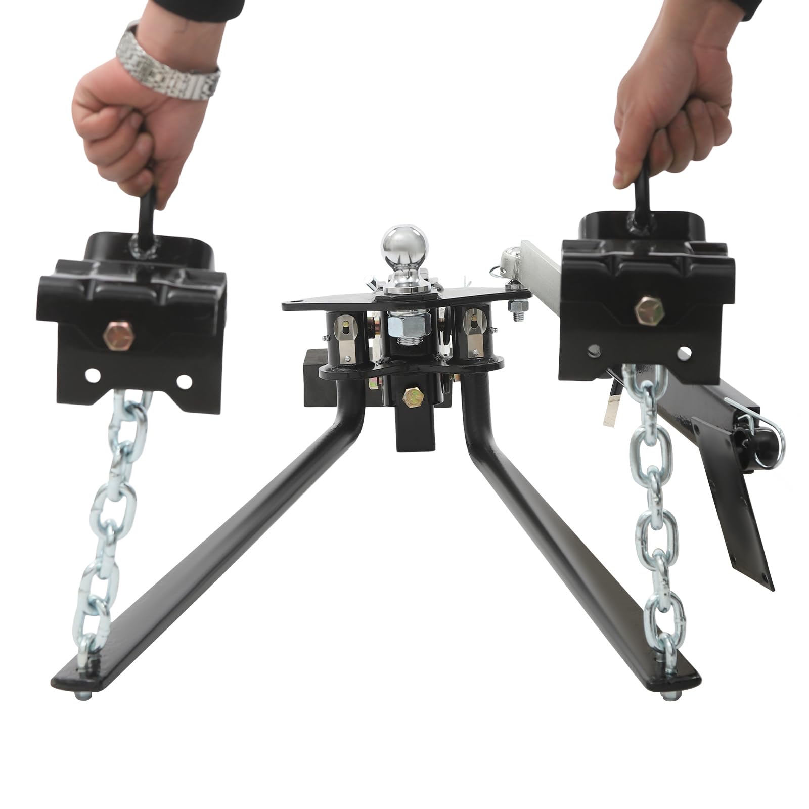 Weight Distribution Hitch, 1,000 lbs Integrated Lubrication and Sway Control, Pre-Installed Hitch Ball & Sway Control Ball, Trailer Hitch Device for Camper, RV Weight Distribution Hitch (Plate Type)