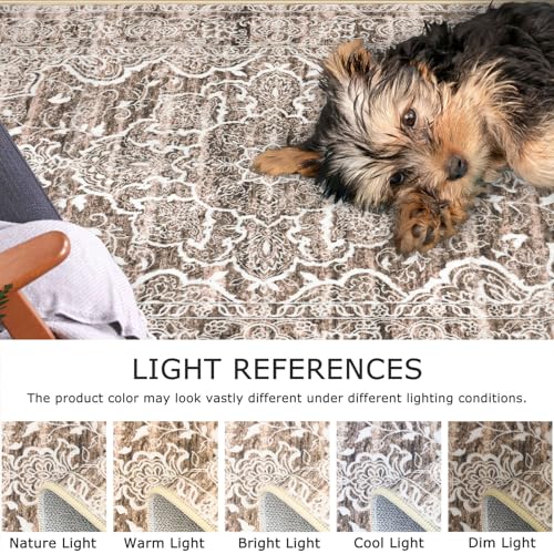 KUTA Vintage Washable Runner Rug, 2x6 Brown Runners for Hallways Non-Slip Floral Kitchen Rugs Ultra Soft Printed Distressed Floor Carpet for Laundry Bedroom Living Room Nursery