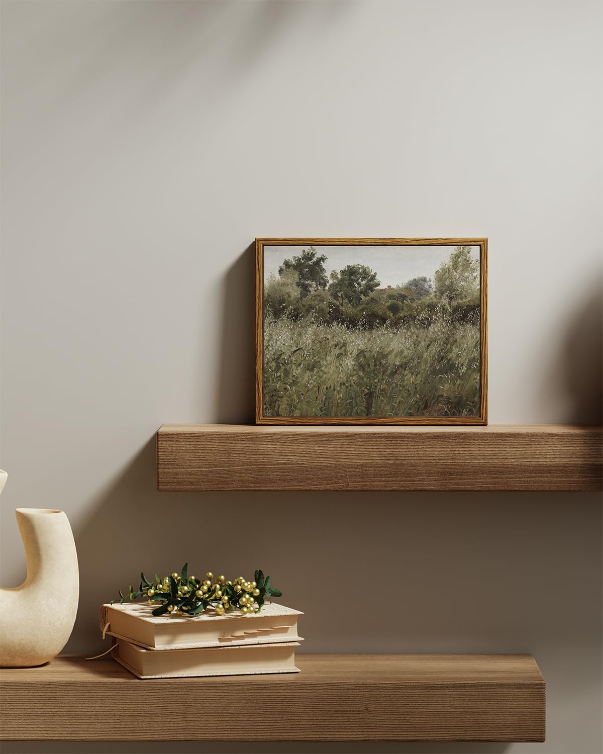 ARPEOTCY Framed Canvas Wall Art Prints, Living Room Hallway Shelf Decor, Grass Landscape Picture Paintings Wall Decor, Vintage Decor for Bedroom Bathroom Table, Aesthetic Room Decor, 20x25cm — view 2