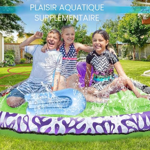 Toboggan à eau double de 480cm avec 2 planches gonflables pour jardin - 2