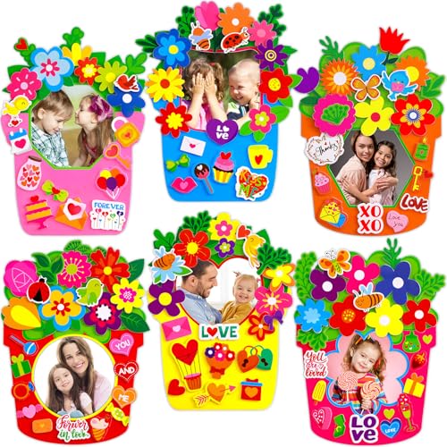 Fancy Land Summer Crafts for Kids Foam Flower Pot Picture Frame Garden Photo Frame Kits for Spring Easter Classroom DIY Art Activities Mothers Day Party Decoration Favors 12Pack