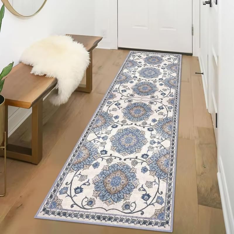 Alfombra de estilo étnico bohemio floral y antideslizante de 50 x 150 cm