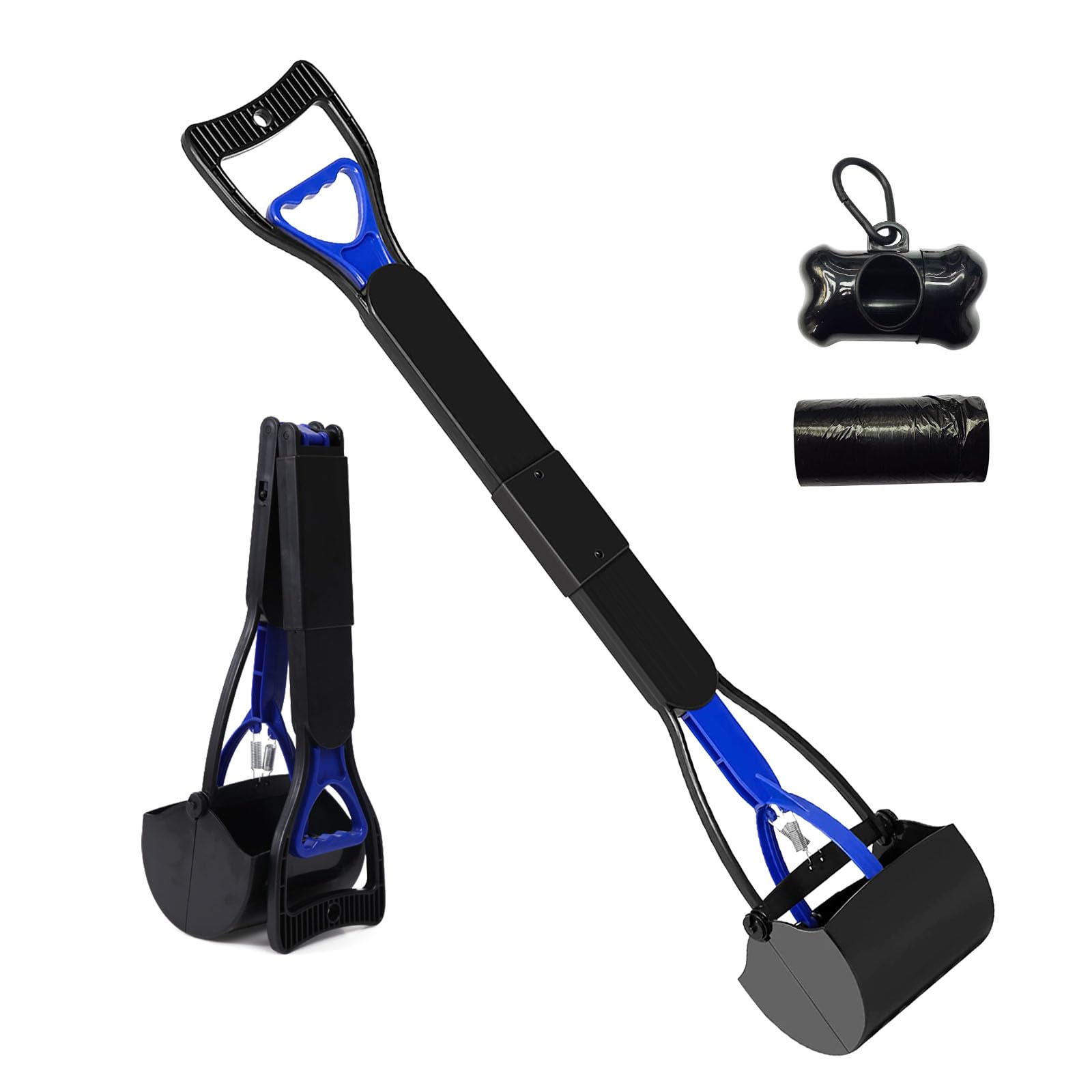 KARINA QURATZ 32" Pooper Scoopers for Large Small Dogs (Blue) Pets Pooper Scoopers with Long Handle Foldable Durable Lightweight Waste Pick Up Shovel Tools for Lawns Grass Dirt Gravel+Dog Poop Bag