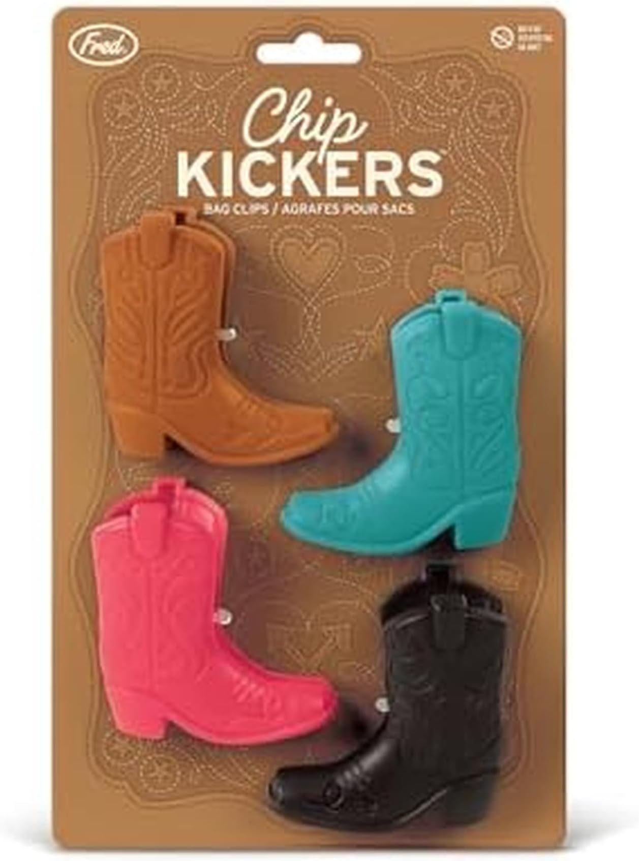 Genuine Fred CHIP KICKERS, Cowboy Boot Bag Clips, Set of 4, Western Themed, Durable Food Storage Clips, Keeps Food Fresh, Fun Kitchen Accessories
