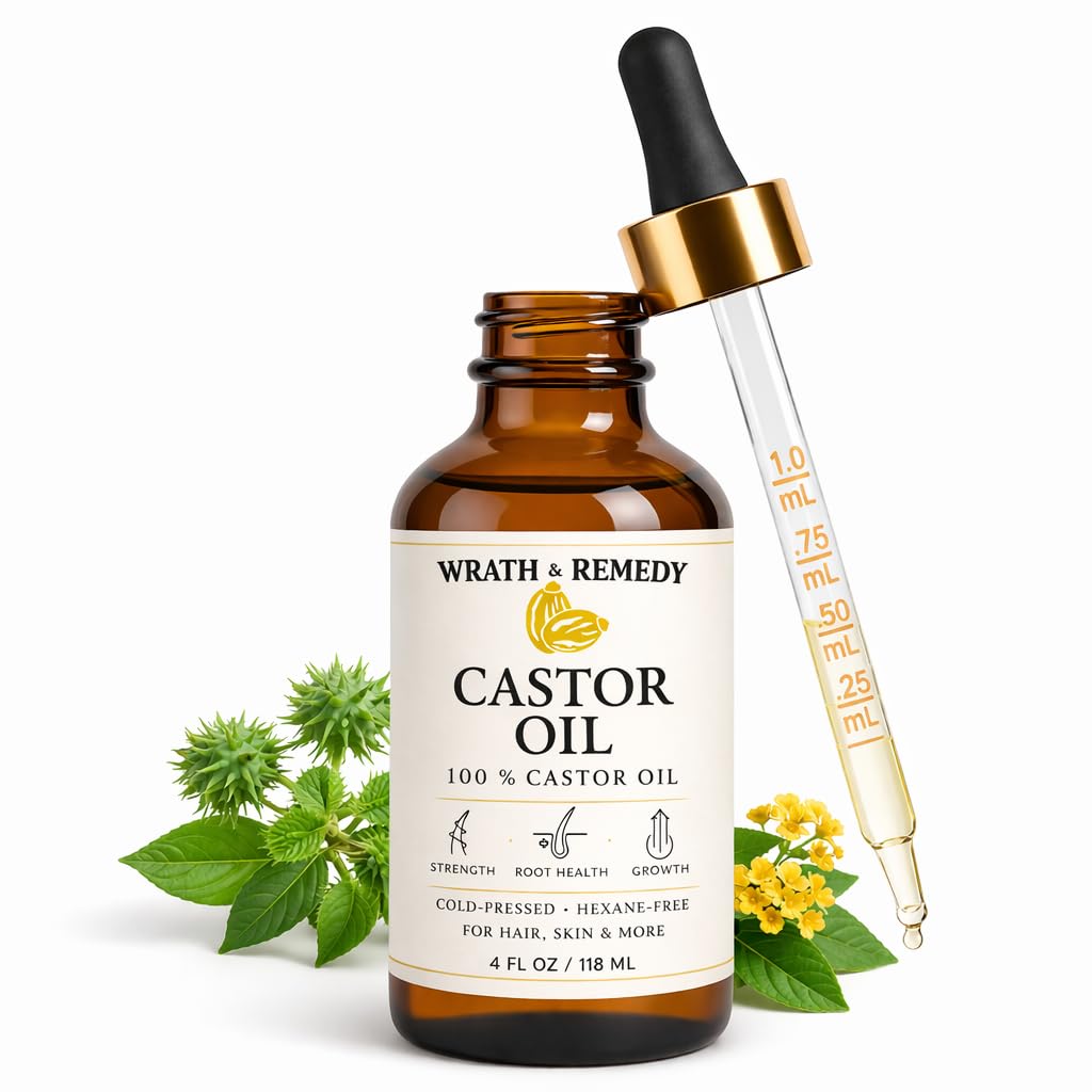 Castor Oil Organic Hexane Free — USDA Certified, 100% Pure Cold Pressed Organic Castor Oil for Hair Growth & Strength, Fuller Lashes & Eyebrows, Hydrated & Rejuvenated Skin (Finest Glass Bottle, 4OZ)