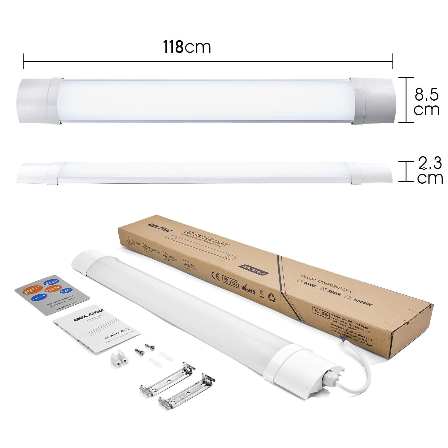 120CM Tube LED, 36W Néon LED, IP65 Plafonnier LED 6000K, Ultraslim Reglette LED, Blanc Neutre LED Fluorescents, Économies d'énergie pour Garage, Atelier, Bureau, Cuisine, Super Brillant