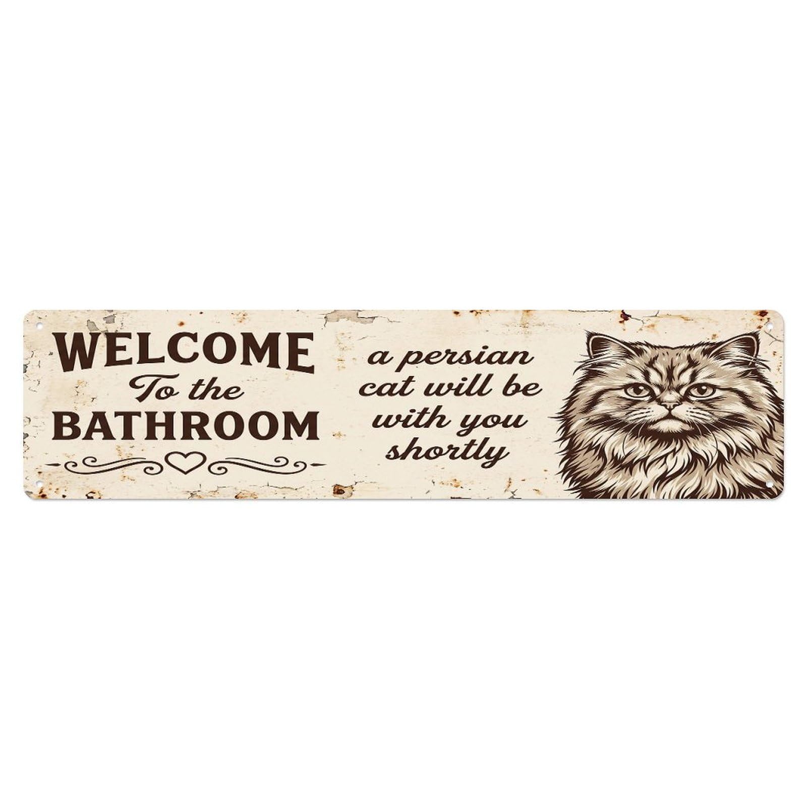 Vintage WELCOME To The BATHROOM Persian Cat Metal Tin Sign
