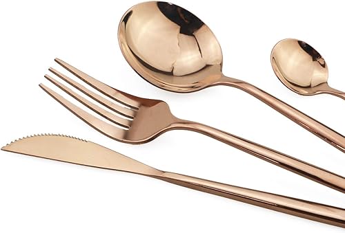 Miniatura 3 de JASHII Juego de cubiertos de 24 piezas de cubiertos de acero 304 manchado para el hogar, servicio para 6, cuchillo de carne pulido espejo, tenedor,