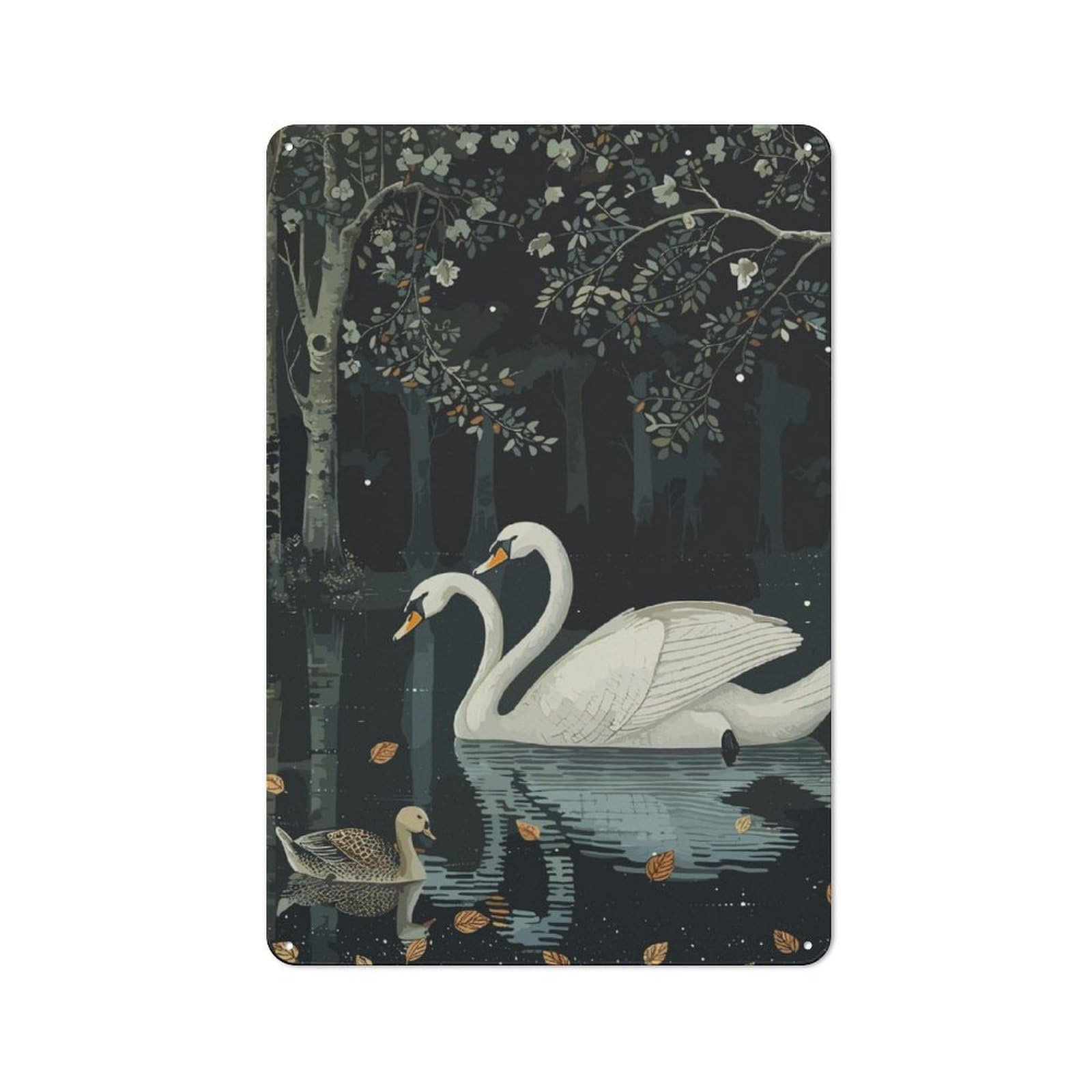 Junmoney Abstract Swan Tin Wall Plaque 30X20cm With For Home Office Or Studio, Gift Idea At Christmas For Creative Workspace Decorators