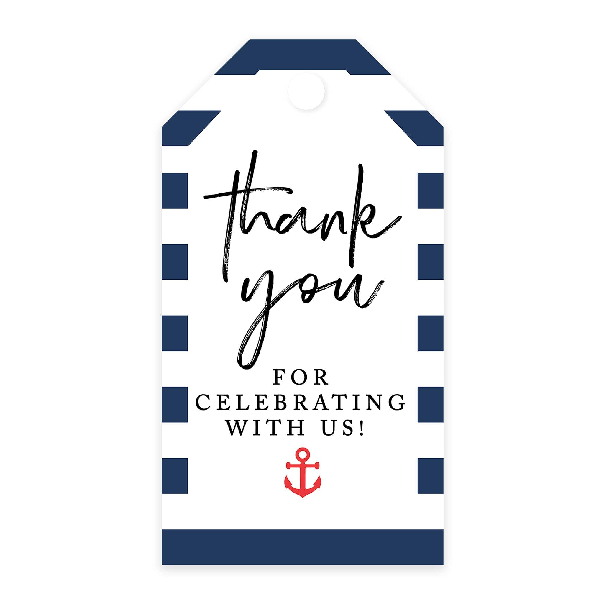 Andaz Press 100-Pack Thank You for Celebrating with Us Favor Tags Nautical Beach Cardstock Gift Tags with Bakers Twine for Wedding Baby Shower Bridal