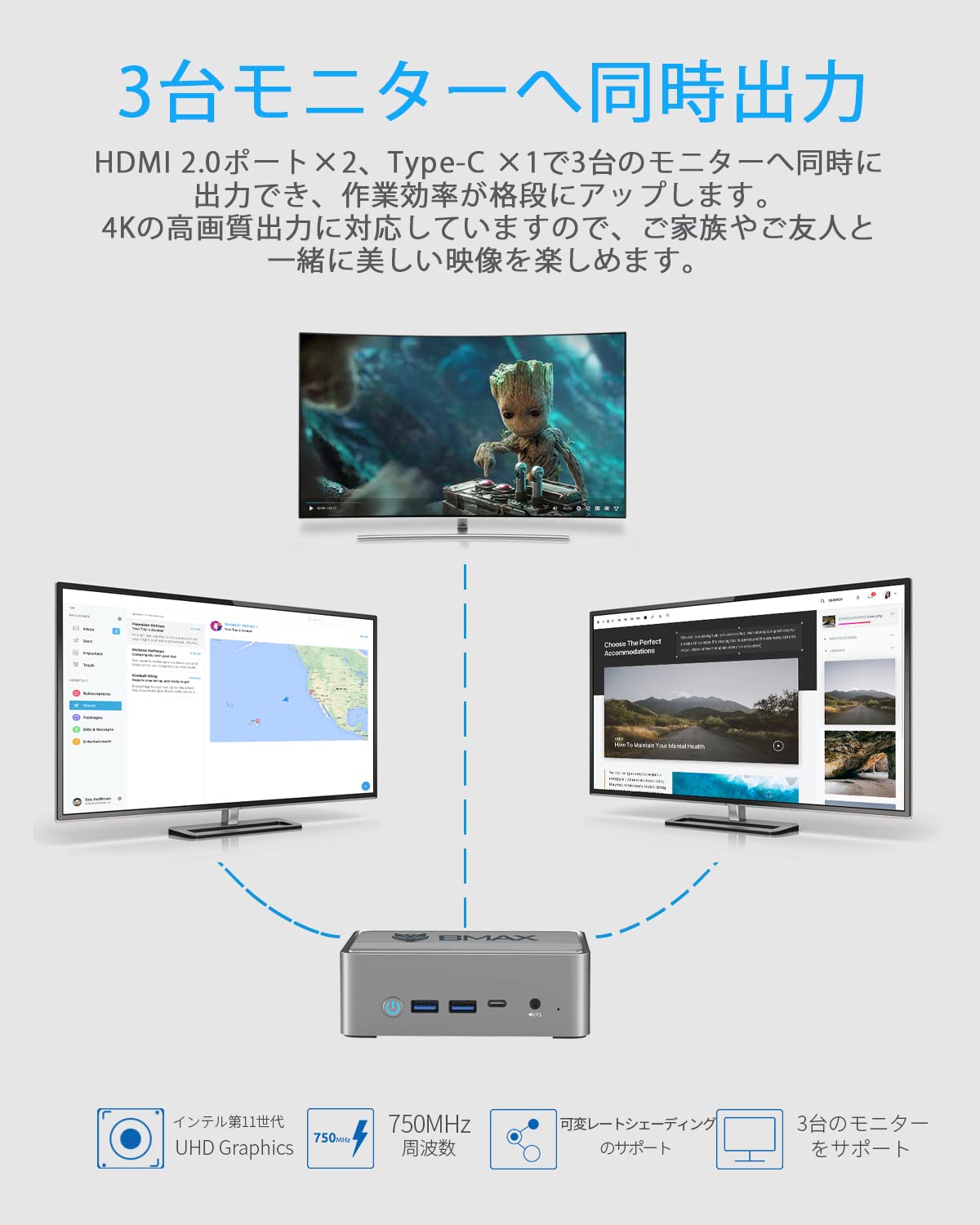 Amazon.co.jp: BMAX ミニPC 8GB DDR4 256GB SSD Windows 11 Pro Jasper