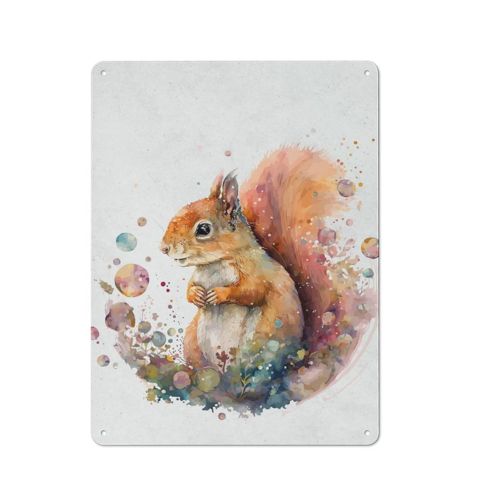 Watercolor Animal Squirrel Garage Metal Sign 40x30cm, Weathered Look Shed Wall Plaque for Garage, Workshop, Shed Or Utility Room