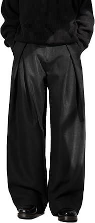 Mens Pleated Wide Leg Old Money Baggy Pants Casual Zipper Fly Pants Elastic Waist Loose Fit Fall Long Trousers with Pockets