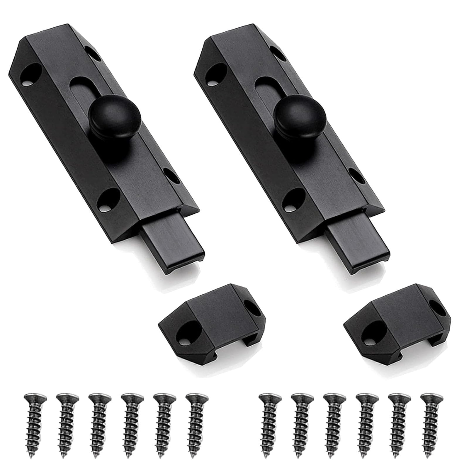 2-Pack Zinc Alloy Solid Construction, Door Bolt Lock for Bedroom Door, Bathroom Door Lock and Sliding Door Lock with Gate Bolt, Internal Door Bolts with Slide Bolt in Black Finish