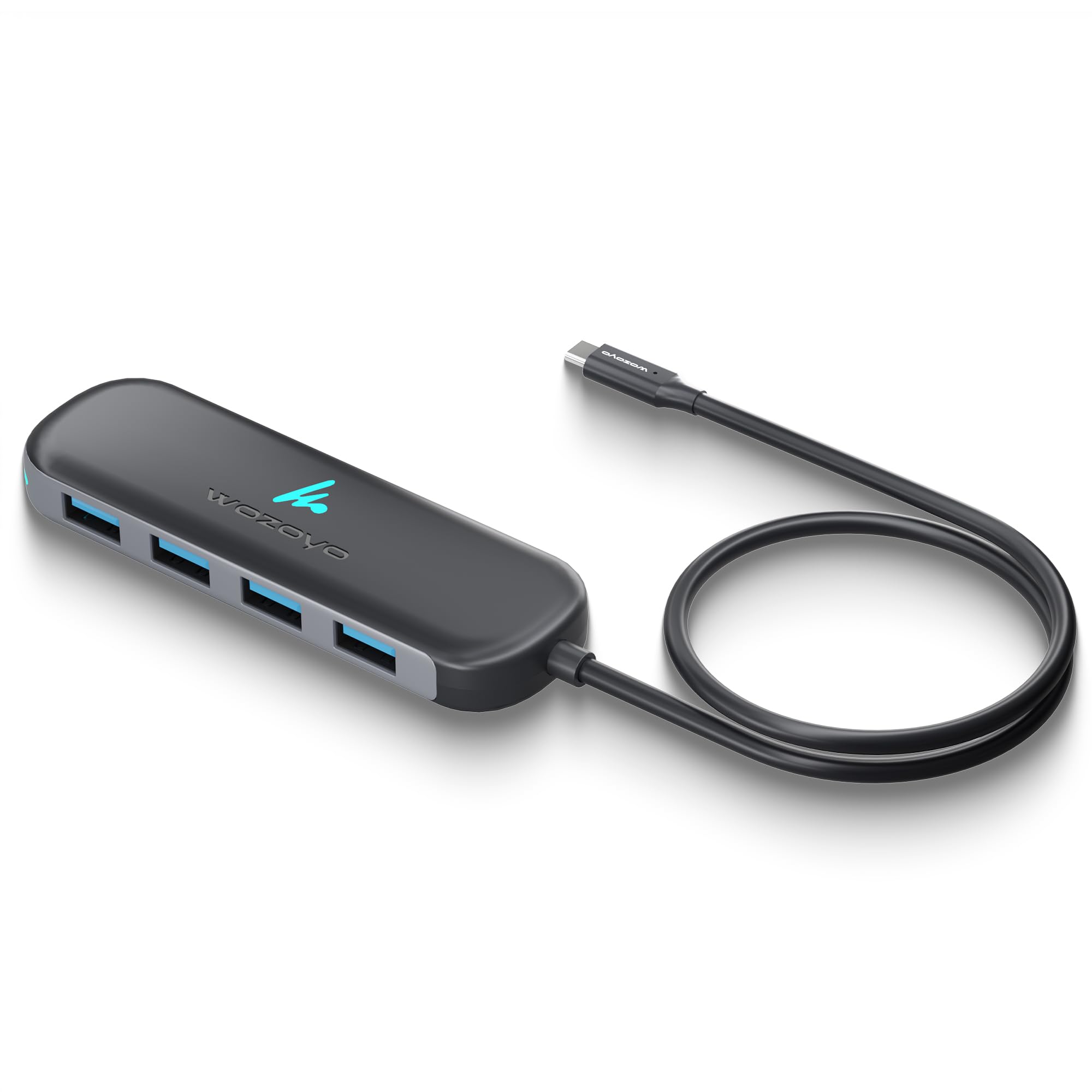 Wozoyo Type C to 4 Port Wozoyo USB 3.2 Hub, 4XUSB 5 Gbps, Data Transfer Upto 5Gbps, Plug & Play, Multiport Type C Hub with 30cm Cable, Compatible with MacBook, Tablet, Smartphones and Type C Enabled Devices