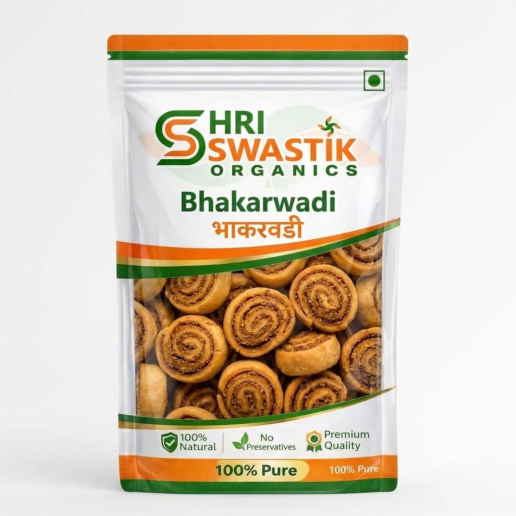 Shri Swastik Organics Gujarati Mini Bhakarwadi | Crispy & Tasty Bhakarwadi Perfect for Tea Time | Healthy Baked Namkeen Snack | 100% Natural & Pure | Vegetarian | 900 Gm