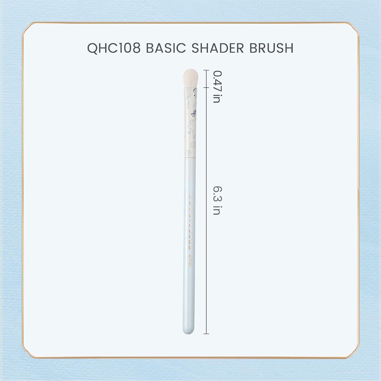 Indigo Artisan QHC 108 Small Blending Brush - Blue Lacquered Wood Handle & Ceramic-Print Ferrule, Soft Nylon Bristles for Blending Powder/Cream Makeup