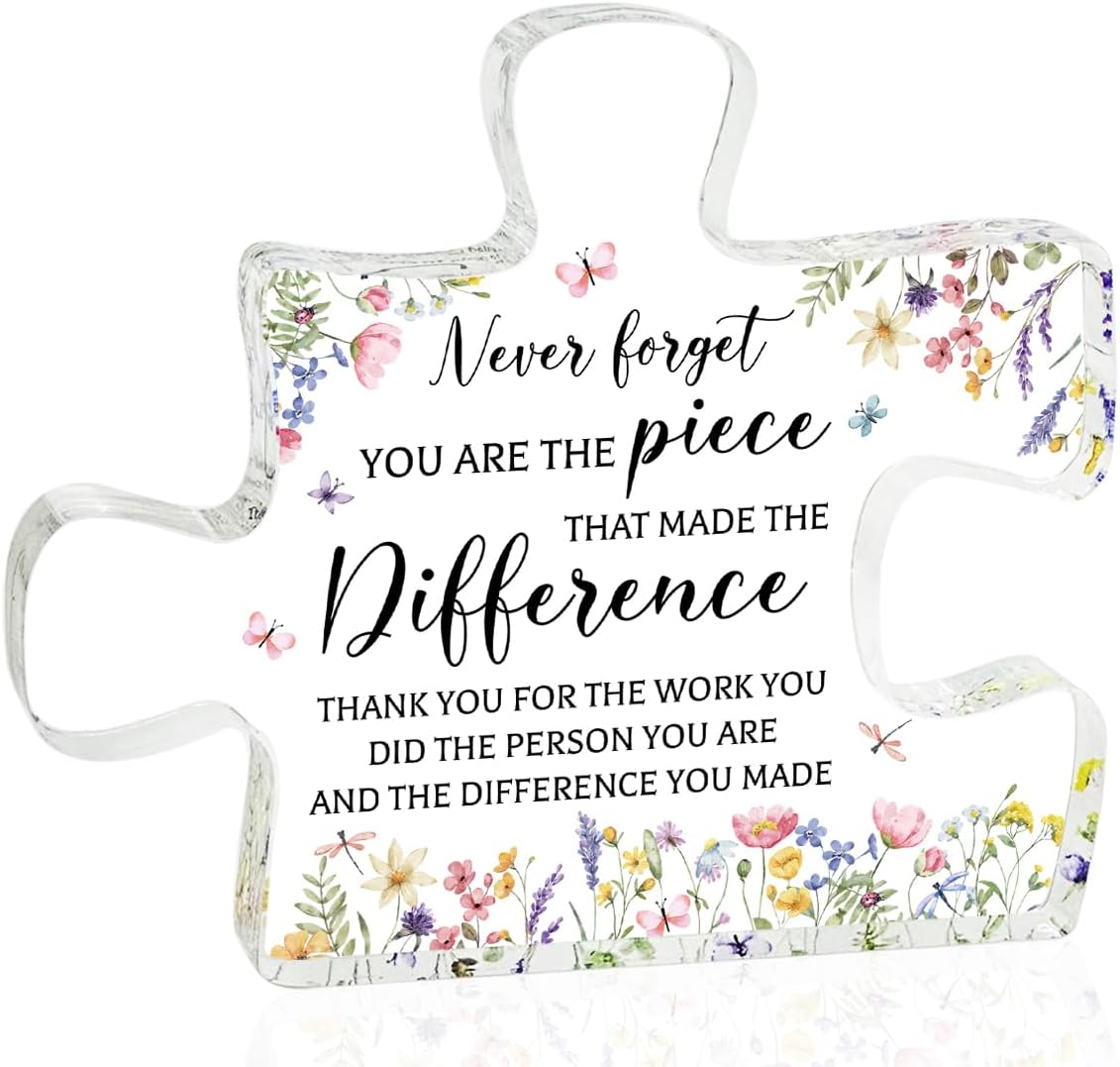 Thank you Appreciation gifts for Women Nurse Teacher, Going Away Gift Retirement Gift for Coworker Boss, Never forget you are the Piece that Made the Difference, Motivational Acrylic Keepsake
