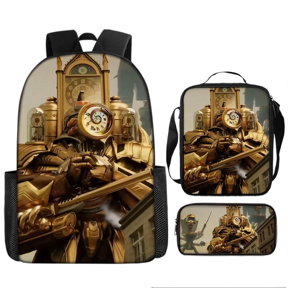 AeRko Skibidi Toilet Wiki Backpack Clock Man Backpack Monitor Man Travel Daypacks Zip Packbag Pencil Case 3-piece Sets (Color : A6)