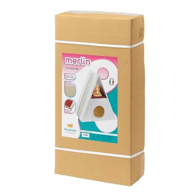 Foto 3 de 3 de Ferplast 74051021 Mueble de Madera para Gatos Merlin, Dotado con Casita y Rascador de Sisal, 62 x 38.5 x 72 Cm