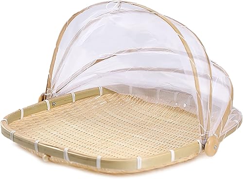 Cesta de bambú para servir alimentos con tapa, cesta cuadrada tejida a mano para pan y verduras, contenedor de almacenamiento de alimentos a prueba