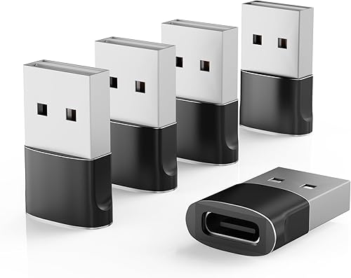 Adaptador USB a USB C, 5 unidades, convertidor de cargador tipo C hembra a macho, convertidor de cable de carga tipo C hembra a USB A macho para