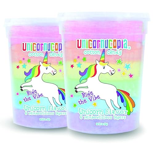 Unicornucopia Algodón de azúcar  Paquete de 2  6 sabores de azúcar de algodón arcoíris  Unicornio fiesta de cumpleaños favores dulces para bolsas de