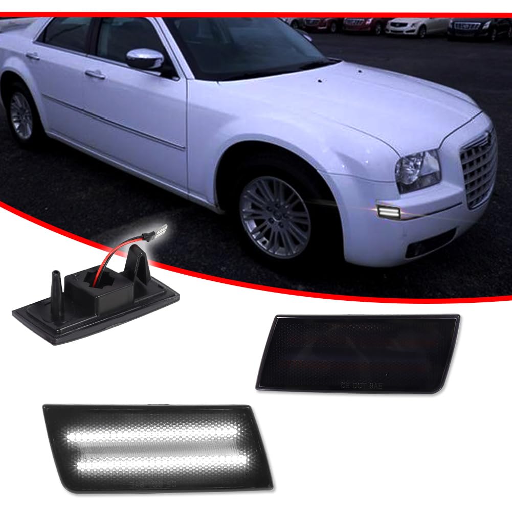 GTINTHEBOX Smoked Lens Front White LED Side Marker Light Compatible with 2005-2010 Chrysler 300,Replace OEM Sidemarker Lamps