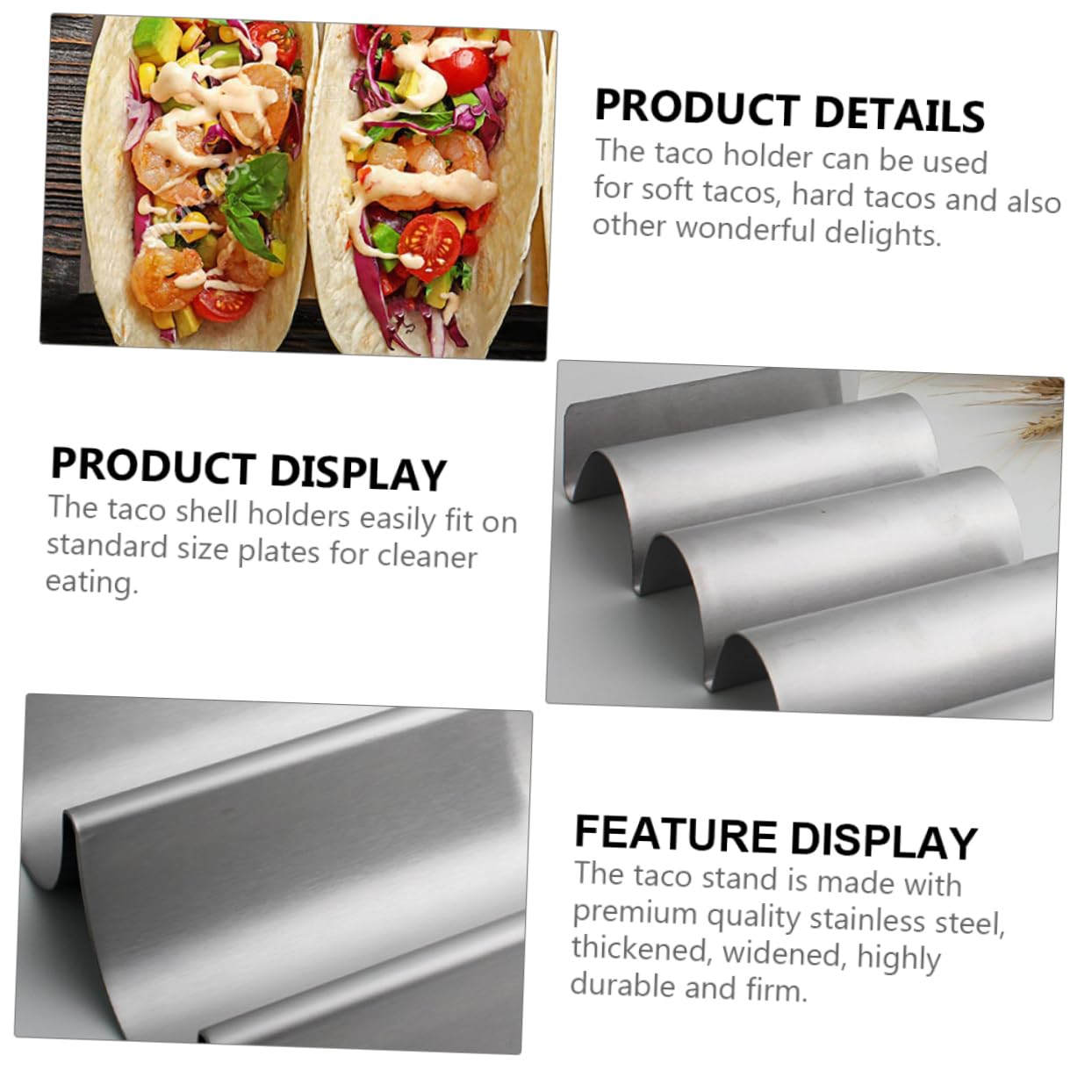 NAMOARLY 1pc U Shaped Pancake Stand Food Trays Taco Truck Tray Taco Rack Shells Taco Holder Car Tray for Taco Stand Rack Display Mini Taco Pizza Pie Display Stand 430 Stainless Steel