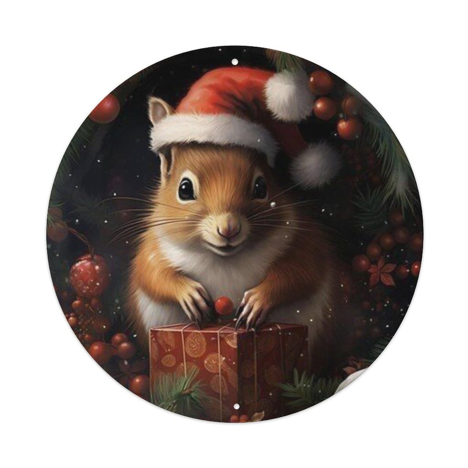Animal Red Squirrel Christmas Holiday Winter Snow Vintage Metal Tin Sign Plaque Wall Decor for Cafe, Club Bar, Office, Garden Metal Poster 8x8Inch