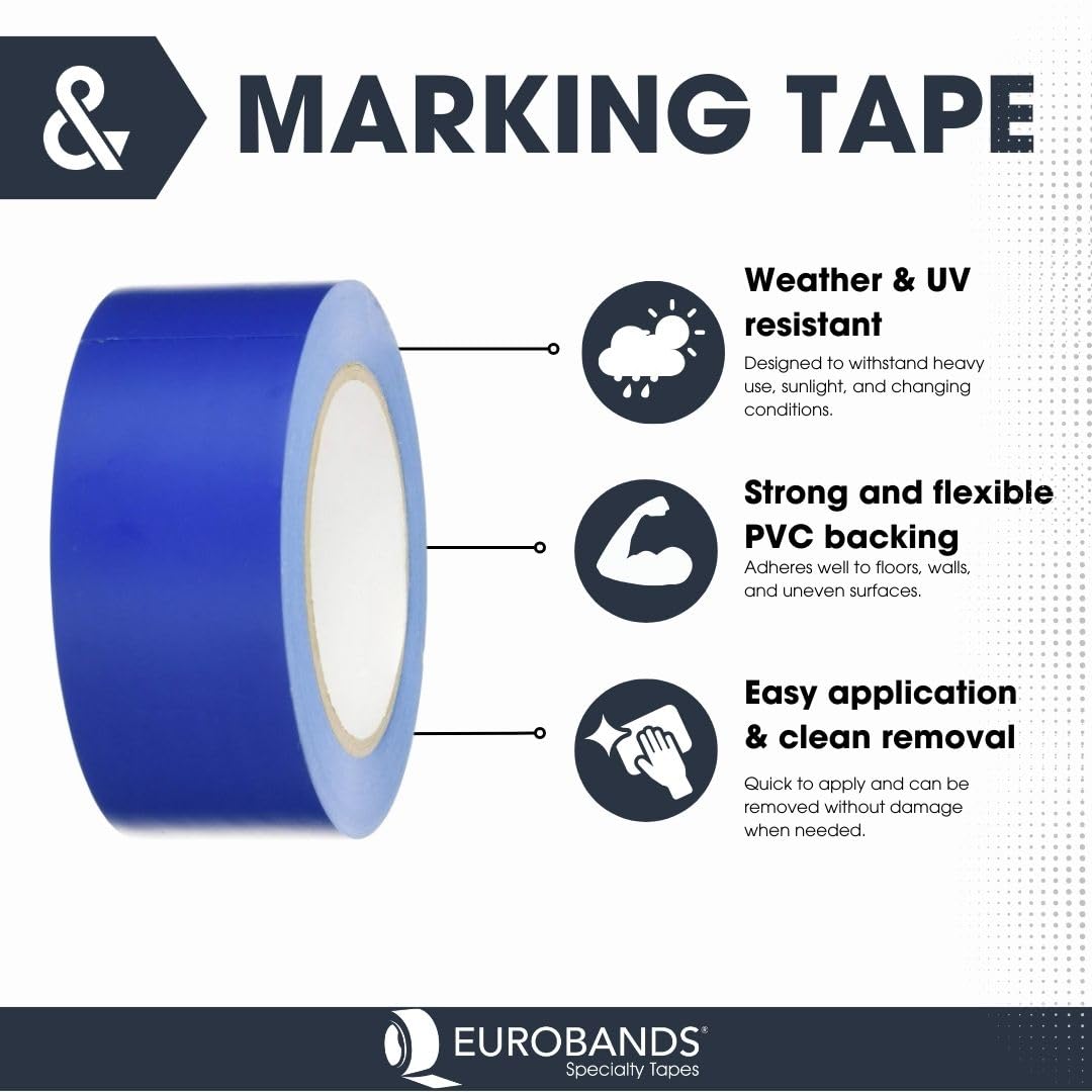 Eurobands 1BL23.44.0050/033A# Warnband selbstklebend Blau – 50 mm x 33 m – Bodenmarkierungsband für Industrie, Lager & Maschinen – UV- & feuchtigkeitsbeständig (Packung mit 5)