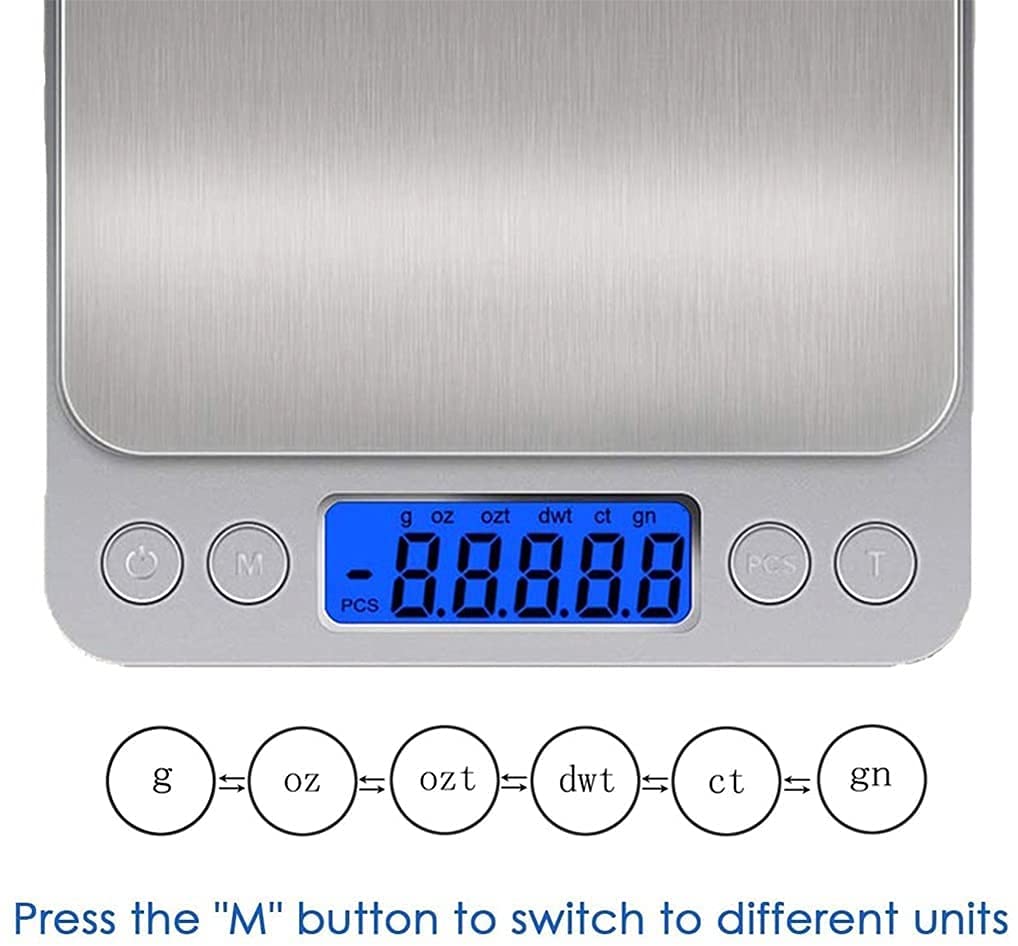Báscula de Cocina Digital, Báscula de cocina Digital, báscula multifunción de alta precisión for alimentos con 2 bandejas, báscula de bolsillo for joyería, báscula de gramo, 6 unidades, pantalla LCD (