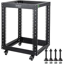 RIVECO 12U Server Rack Open Frame with Wheels 4 Post Quick Assembly 19" Data Rack Network Shelf Cabinet Heavy Duty Black