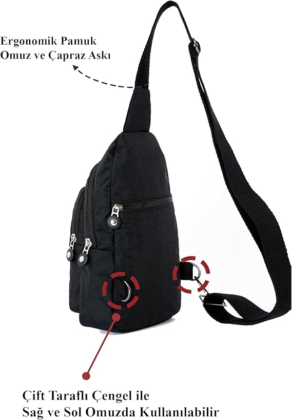 Av A Dos Unisex Siyah Su Geçirmez Krinkıl Çapraz Askılı Bel Omuz Çanta Göğüs Seyahet Günlük Bodybag