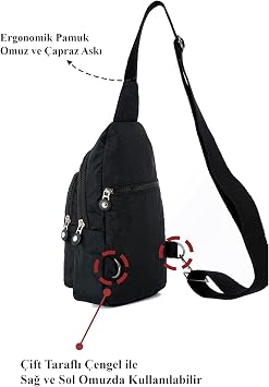 Av A Dos Unisex Siyah Su Geçirmez Krinkıl Çapraz Askılı Bel Omuz Çanta Göğüs Seyahet Günlük Bodybag