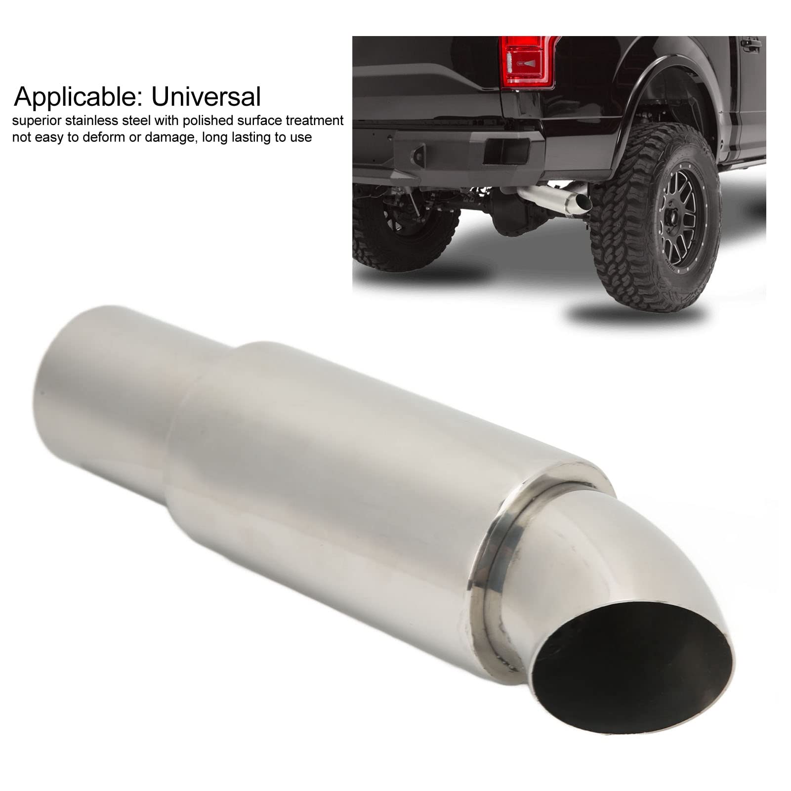 Silenciador de Escape de Coche,Tubo de Escape de Coche,Punta de Silenciador Trasero,Entrada de 51mm X 63mm,Reemplazo Universal Plateado de Acero Inoxidable Redondo, de escape